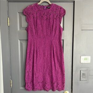 Purple A-line Midi Dress with Flutter Cap Sleeves